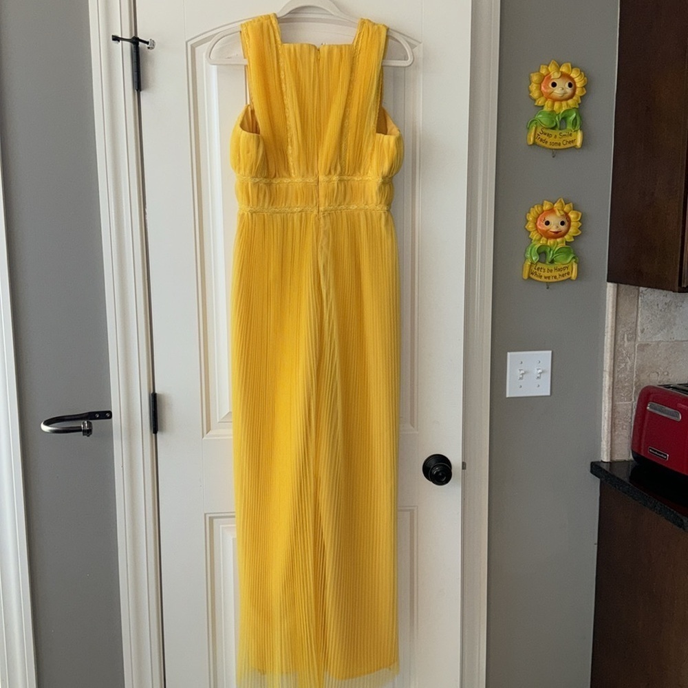 Anthropologie Hutch Pleated Tulle Jumpsuit bright yellow statement bold size 2 - Picture 5 of 14